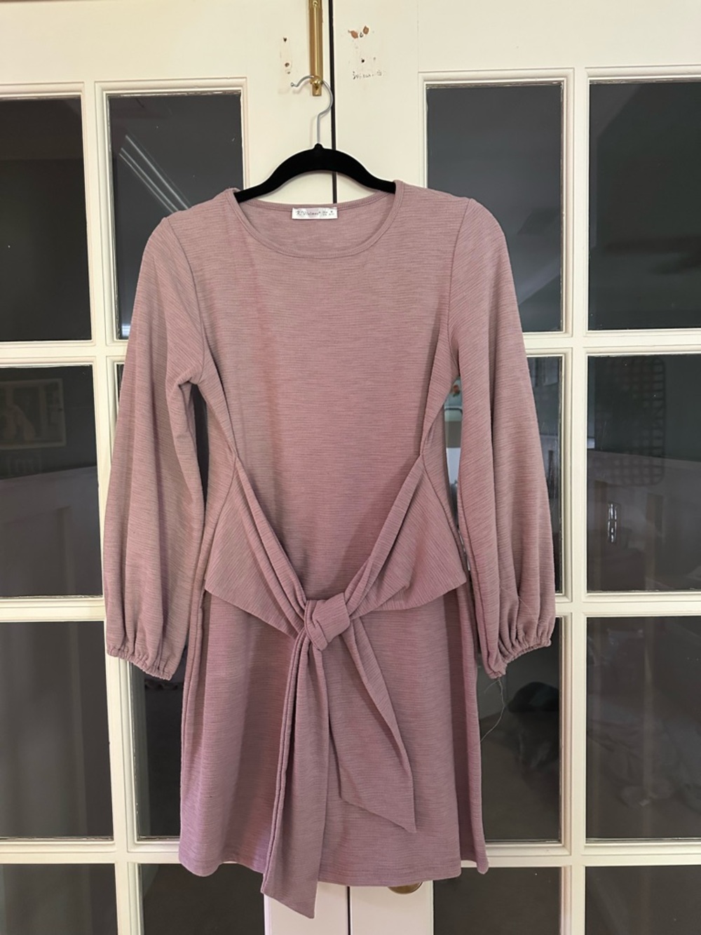 Long-Sleeve Tie-Front Mini Dress in Lavender